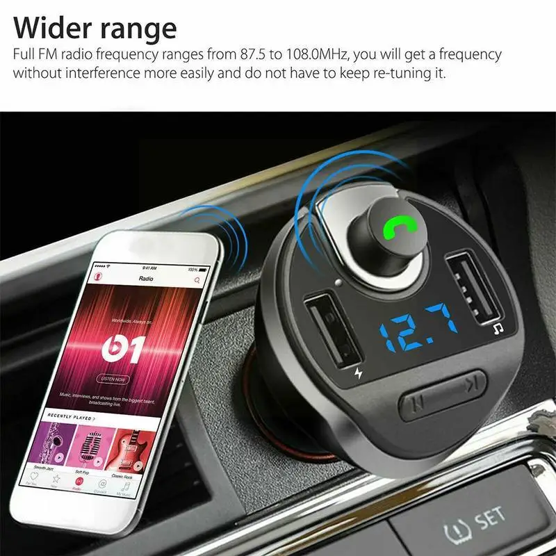 Силна телефонна връзка Bluetooth FM-предавателят на Радиото в автомобила С Два Бързи Порта FM Usb Зарядно за Кола Модулатор USB MP3 Adapte F4I0 Изображение 2