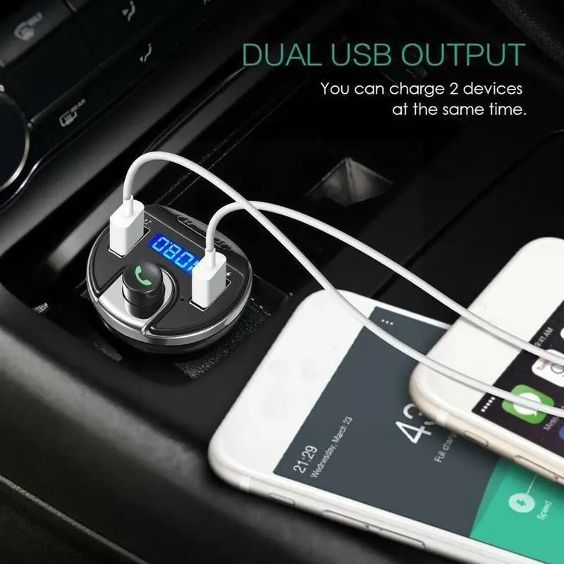 Силна телефонна връзка Bluetooth FM-предавателят на Радиото в автомобила С Два Бързи Порта FM Usb Зарядно за Кола Модулатор USB MP3 Adapte F4I0 Изображение 3