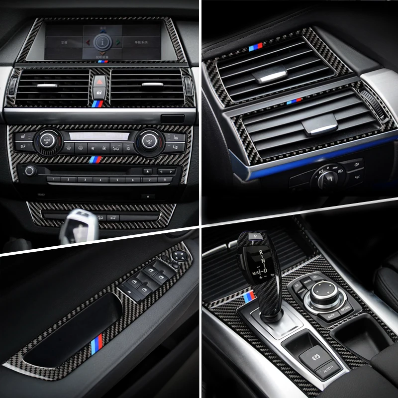 Автомобилен Стайлинг вътрешна Бутони панел рамка за Декорация на Седалките Тапицерия Автомобилни Стикери За BMW X5 X6 E70 E71 Автоаксесоари От Въглеродни влакна Изображение 0
