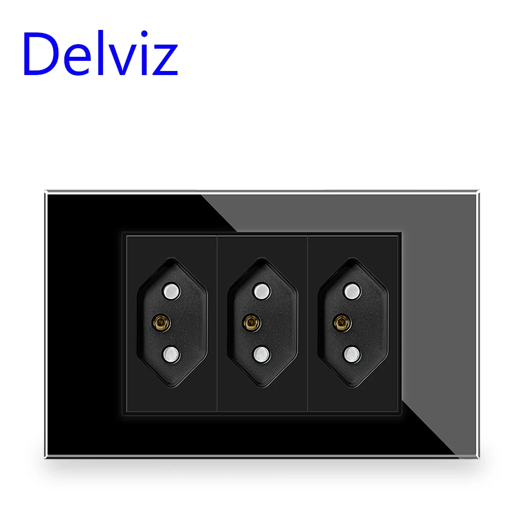 Изход на бразилския стандарт Delviz, панел от черен кристал, ключове, щепсели тип N, Стенни вградена розета, розета 3gangs с 3 контактите, дупка 10A Изображение 0
