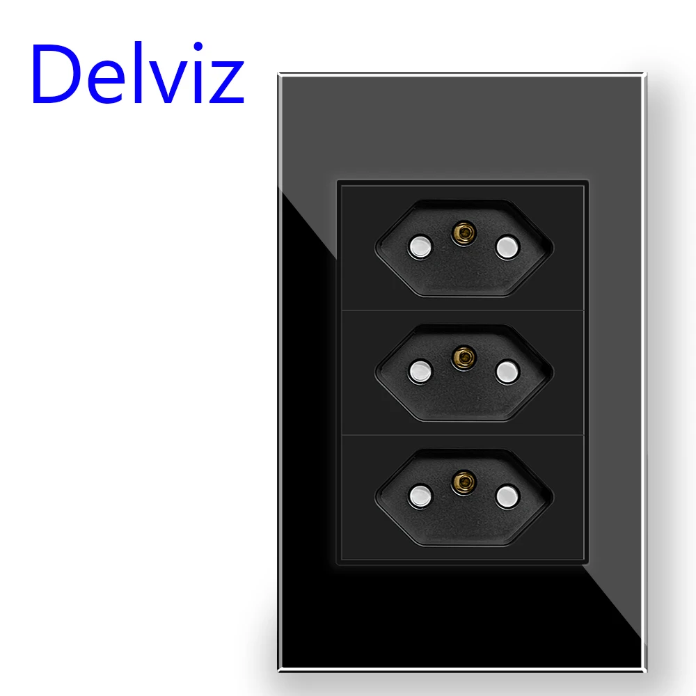 Изход на бразилския стандарт Delviz, панел от черен кристал, ключове, щепсели тип N, Стенни вградена розета, розета 3gangs с 3 контактите, дупка 10A Изображение 3