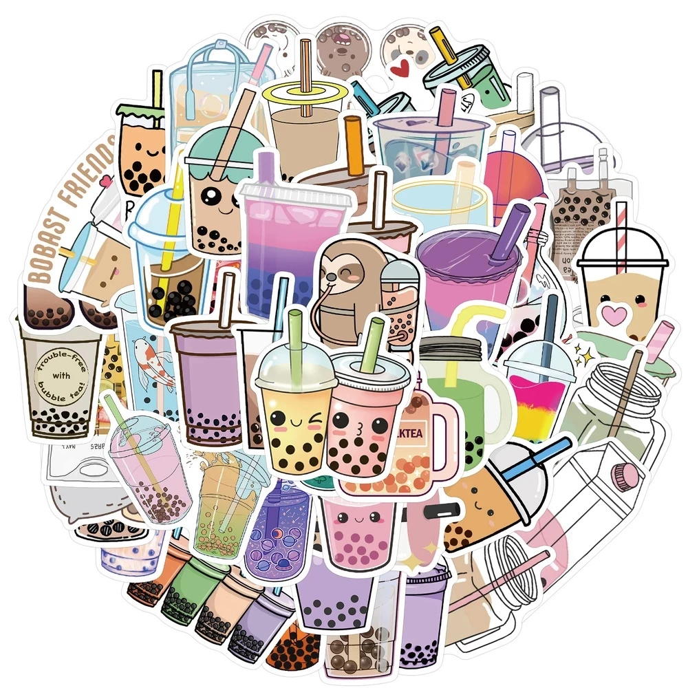 50 БР. Лаптоп Телефон Албум за Рисуване Kawaii Перлени Етикети за приготвяне на Чай с Мляко Карикатура за деца козметична Играчка САМ Велосипед Водонепроница Изображение 0