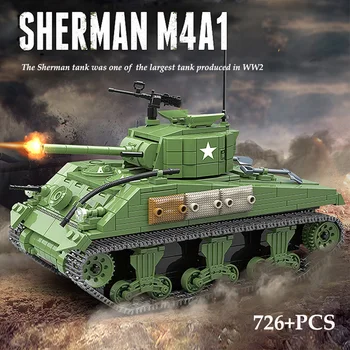 726 Бр. Военен Танк Sherman M4A1 Комплект Модел градивните елементи на WW2 Войник на САЩ Оръжие на Армейските Фигурки Тухли Играчки За Деца, Подарък за Момче