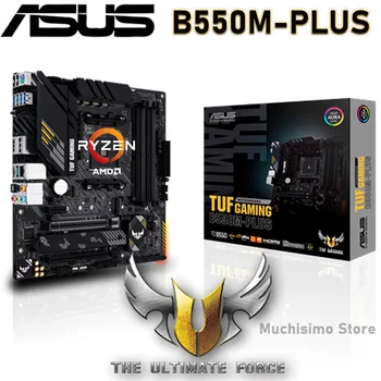ASUS TUF GAMING B550M PLUS Micro-ATX B550M AMD B550 DDR4 4800 (OC) Mhz 128 Г M. 2 SATA 6 Gb/сек. USB 3,2 Тенис жак AM4 процесор