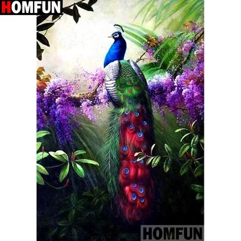 HOMFUN 5d Диамантена картината Пълна Квадратна/Кръгла Цвете паун