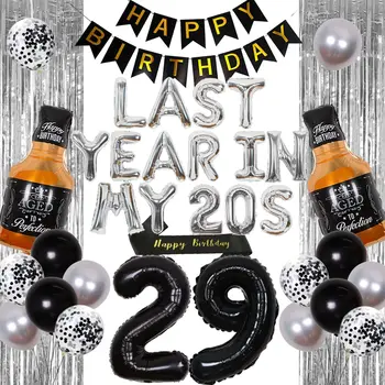 JOYMEMO украса на 29-ти рожден ден Сребро миналата година в моите 20 години Банер Поздрав 29-годишно уиски балони честит рожден Ден на Колан