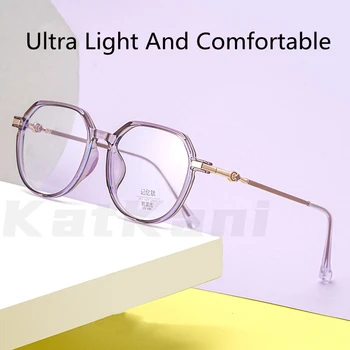 KatKani Мъжки и женски титанов очила с ефект на паметта, анти-Blu-ray, ультралегкие ретро-оптични очила по рецепта, дограма K31002