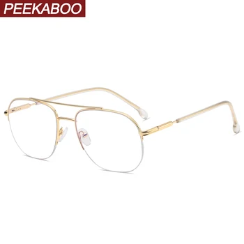 Peekaboo полуободковые квадратни очила в рамки за мъже, метални златни анти-сини светлинни очила за компютър, дамски прозрачни лещи, с високо качество