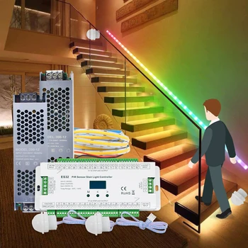 PIR Датчик за Движение Контролер на Светлината ES32 12 В 24 В Одноцветный Pixel RGB Flex 5 М Светодиодна Лента Инфрачервен Стъпков Лампа Контролер за Стълби