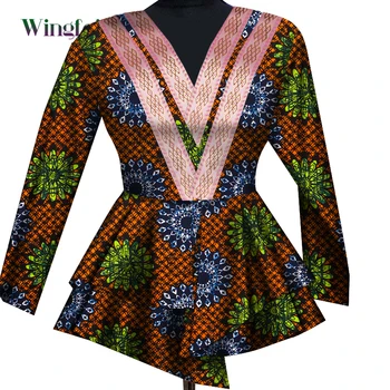 Африканска Дамски Дрехи, Палта Блузи С Дълъг Ръкав Анкара Принт Дашики Женска Риза Мода Африкански Жени Boubou Wy7950