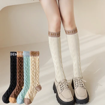 Дамски чорапи Four Seasons, Дълга тръба, триизмерен Обрат, ретро Стил, Мил Темперамент, Натурален Памук, Ежедневни Модни Чорапи до Коляното