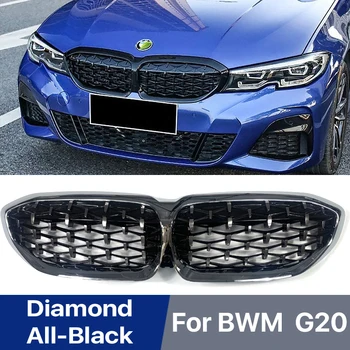 Диамантена Напълно Хромирани Състезателна Решетка За BMW G20 серия 3 M3 330i M340i 2019-2022 Предна Броня Решетка За Бъбреците Автомобилни Аксесоари