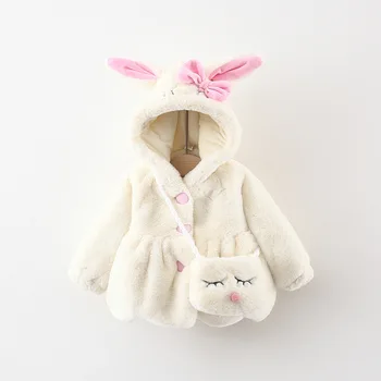 Зимни дрехи за новородени момичета, памучен яке с заячьими уши и памучна подплата, връхни дрехи за 1 година, детски дрехи, дрехи за рожден ден, палто