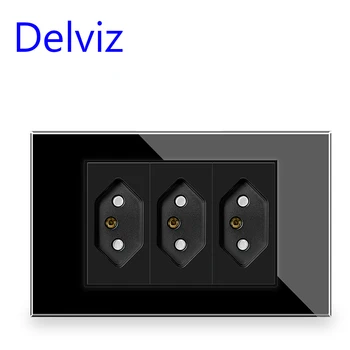 Изход на бразилския стандарт Delviz, панел от черен кристал, ключове, щепсели тип N, Стенни вградена розета, розета 3gangs с 3 контактите, дупка 10A