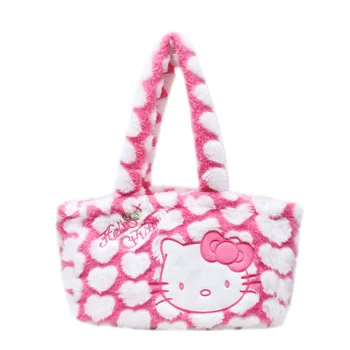 Кавайная чанта Hello Kitty, Мека и удобна чанта За Съхранение с Голям капацитет, в есенно-зимната плюшен чанта През Рамо, сладък Котка KT