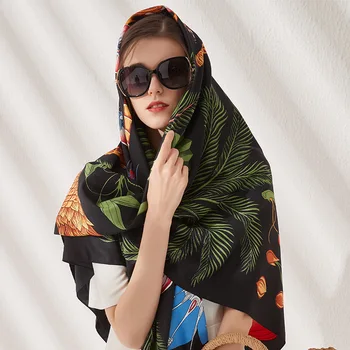 Нов модерен квадратен голям квадратен шал, която симулира естествена коприна саржевый копринен шал, Европейски и американски уличен шал, жена