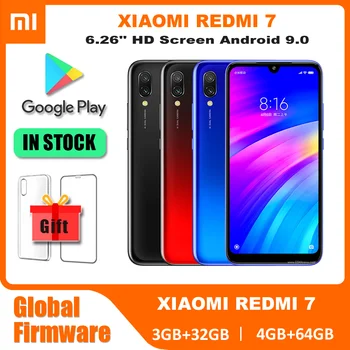 Оригинален смартфон Xiaomi Global Rom Redmi 7 4 + 64 GB 6,26-Инчов HD Екран 4000 mah Батерия, Две Sim карти и Android 4G Мобилни Телефони