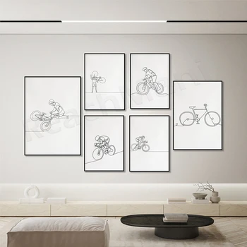 Фигура линия колоездач, линия bmx, минималистичная стена колоездач, принт, планинско колоездене, за печат на екстремни спортове, плакат на колело, фитнес спортист